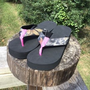 Camo and pink wedge sandals